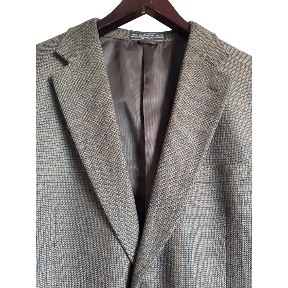 Vtg Haspel Lambswool Cashmere Blazer Jacket Size 42 L Brown Plaid Sport‎ Coat
